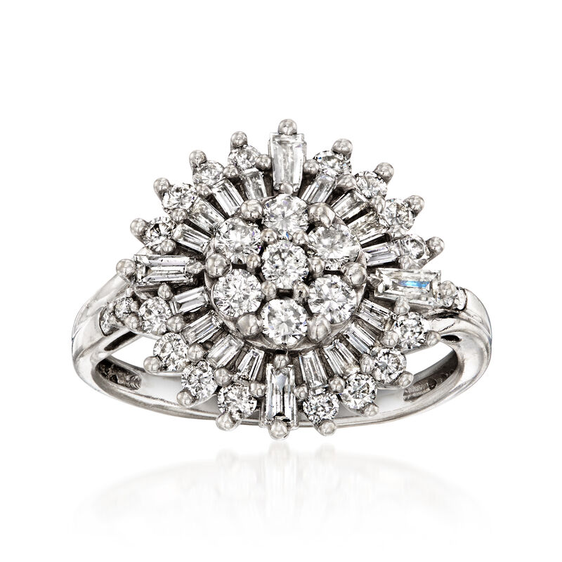 C. 1990 Vintage 1.25 ct. t.w. Diamond Cluster Ring in 14kt White Gold. Size 7 image number 0