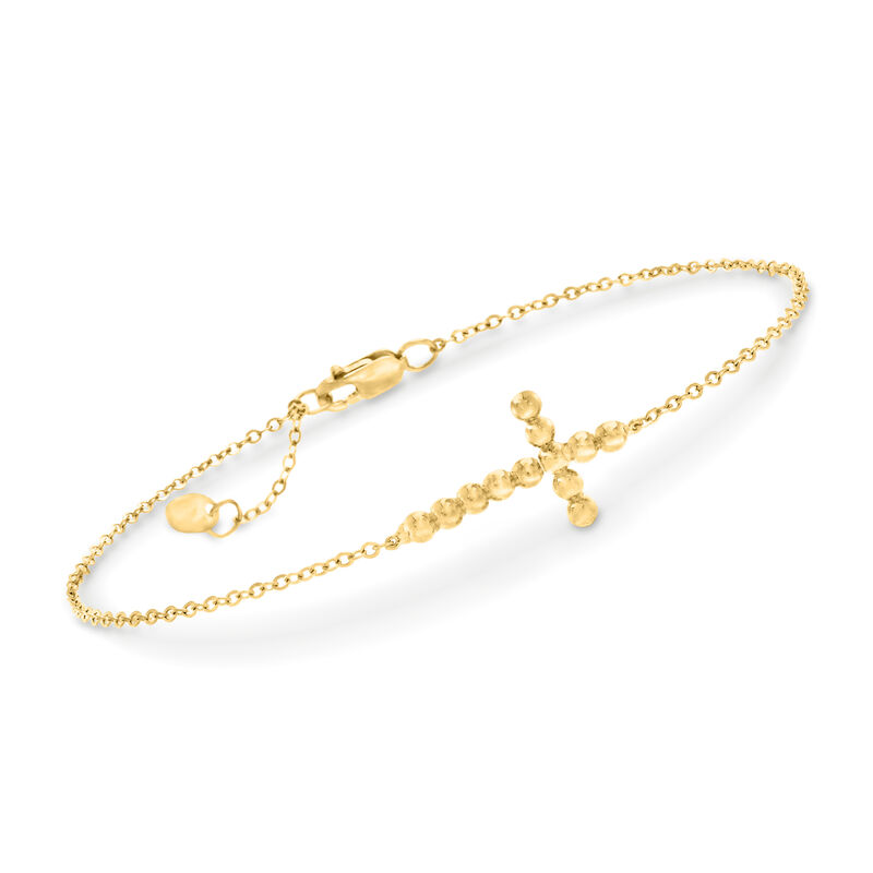 14kt Yellow Gold Sideways Beaded Cross Bracelet. 7&quot; image number 0