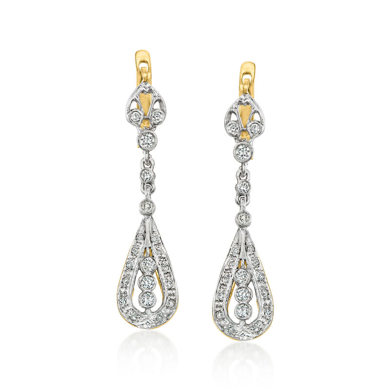C. 2010 Vintage 1.00 ct. t.w. Diamond Drop Earrings in 14kt Two-Tone Gold image number 0