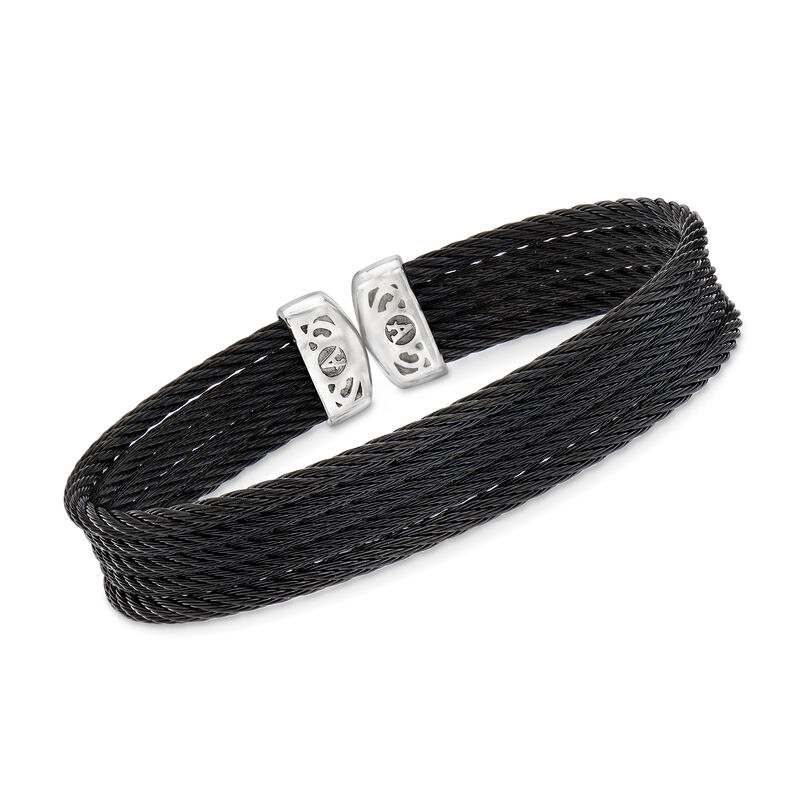 ALOR &quot;Noir&quot; Black Multi-Strand Stainless Steel Cable Cuff. 7&quot; image number 0