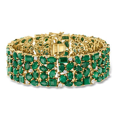 51.80 ct. t.w. Emerald and 2.90 ct. t.w. White Topaz Bracelet in 18kt Gold Over Sterling