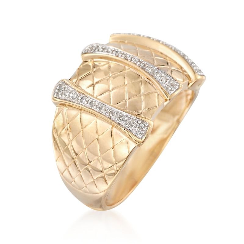 Two-Tone Sterling Silver Textured Ring with .10 ct. t.w. Diamond Bars image number 2