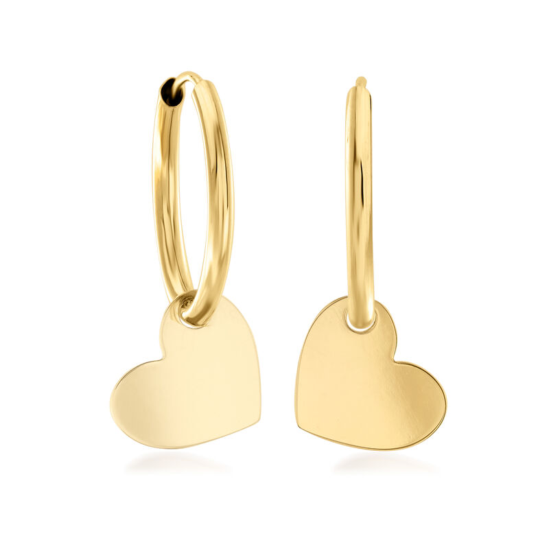 Italian 14kt Yellow Gold Endless Hoop Earrings with Removable Heart Charms. 7/8&quot;  image number 2
