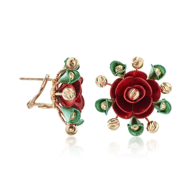 Italian 14kt Yellow Gold Rose Earrings image number 2