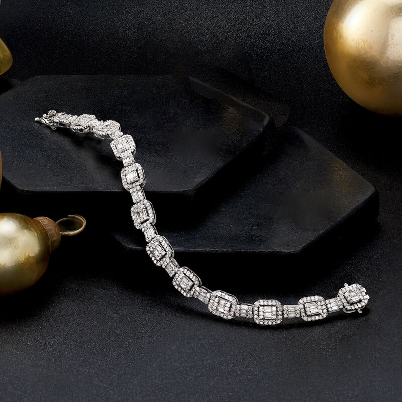 5.20 ct. t.w. Baguette and Round Diamond Bracelet in 14kt White Gold image number 2