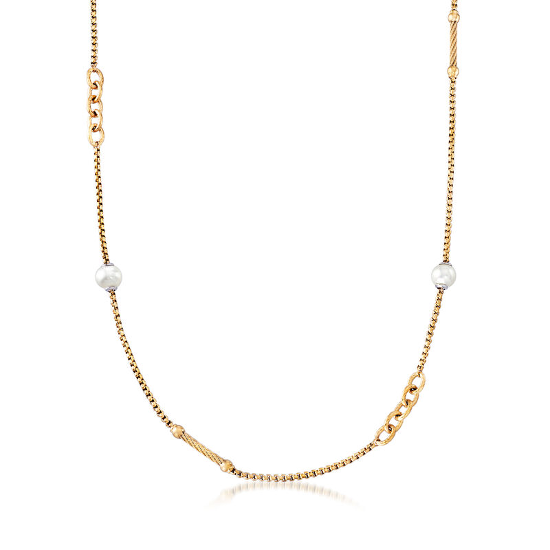 ALOR &quot;Chain Reaction&quot; Cultured Pearl Yellow-Hued Stainless Steel Necklace image number 0
