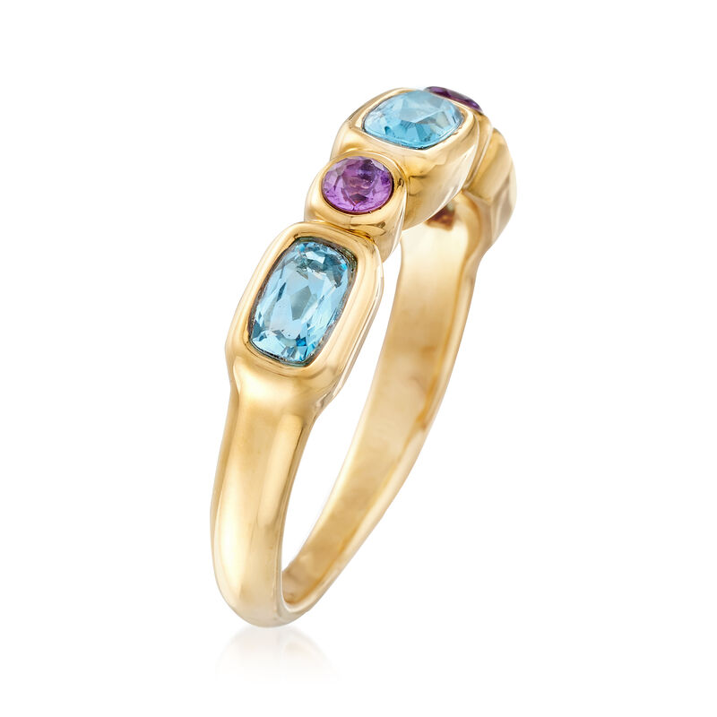 .80 ct. t.w. Blue Topaz and .10 ct. t.w. Amethyst Ring in 14kt Yellow Gold image number 2