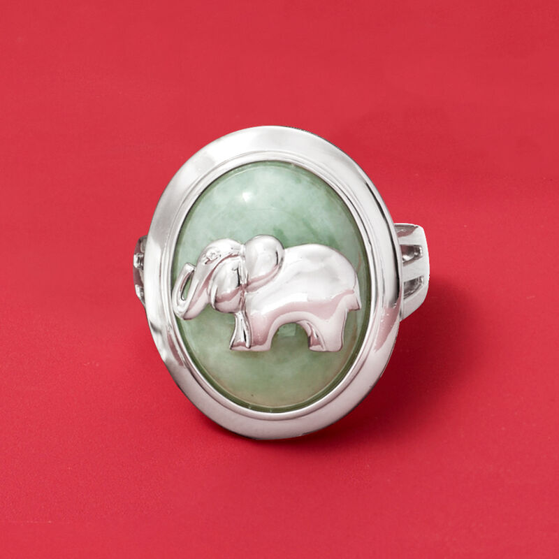 Jade Elephant Ring in Sterling Silver image number 5
