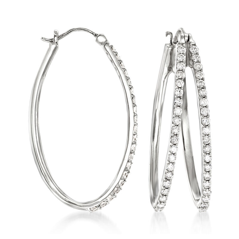 1.00 ct. t.w. Diamond Double-Hoop Earrings in 14kt White Gold. 1 1/4&quot; image number 3