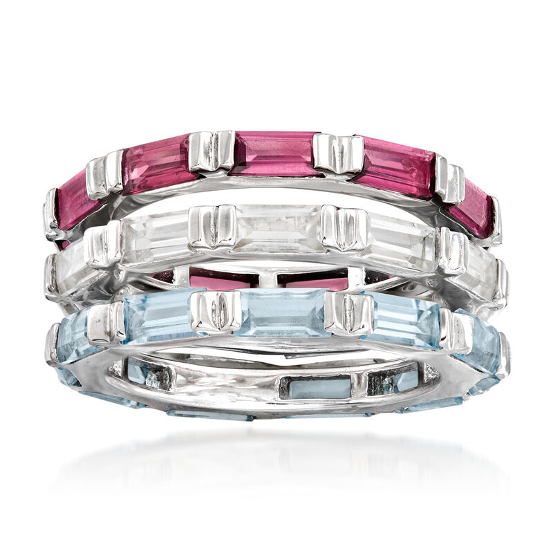 7.50 ct. t.w. Multi-Gemstone Jewelry Set: Three Rings in Sterling Silver image number 0