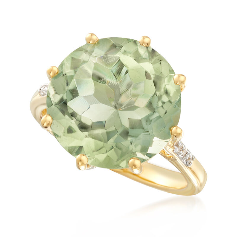 7.50 Carat Prasiolite Ring with White Topaz Accents in 14kt Gold Over Sterling image number 3