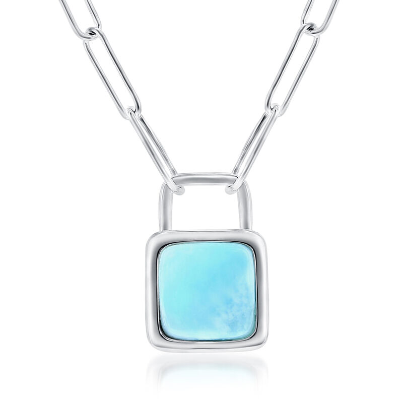 Larimar Lock Paper Clip Link Necklace in Sterling Silver. 16&quot; image number 0