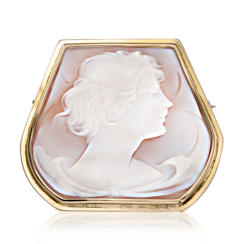 C. 1980 Vintage Brown Shell Cameo Pin/Pendant in 14kt Yellow Gold image number 3