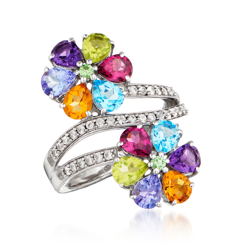 4.18 ct. t.w. Multi-Gemstone Flower Ring in Sterling Silver image number 3