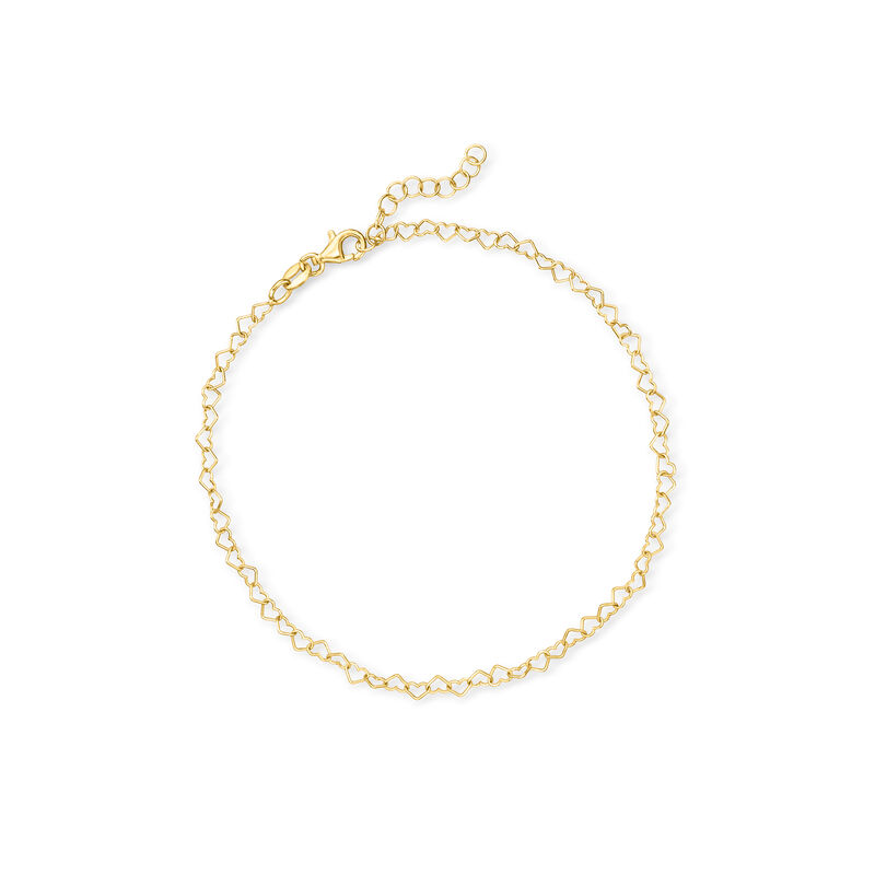 Italian 18kt Gold Vermeil Heart-Link Anklet. 9&quot; image number 0