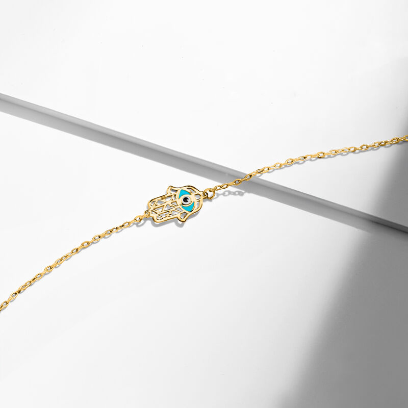 Italian Multicolored Enamel Hamsa Bracelet in 14kt Yellow Gold. 6.5&quot; image number 1