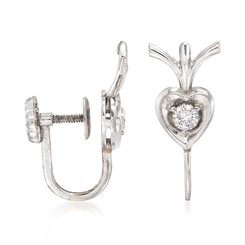 C. 1970 Vintage .20 ct. t.w. Diamond Heart Earrings in 18kt White Gold image number 2
