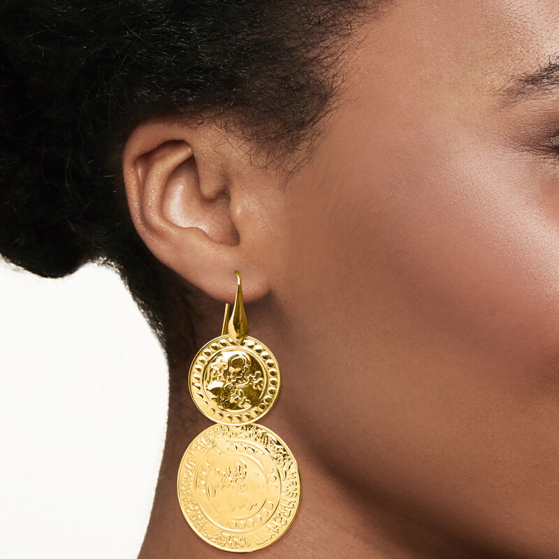 Italian 18kt Gold Over Sterling Disc Drop Earrings image number 1