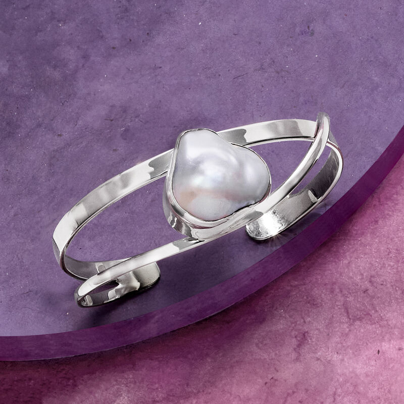 26x17mm Cultured Baroque Pearl Cuff Bracelet in Sterling Silver image number 4