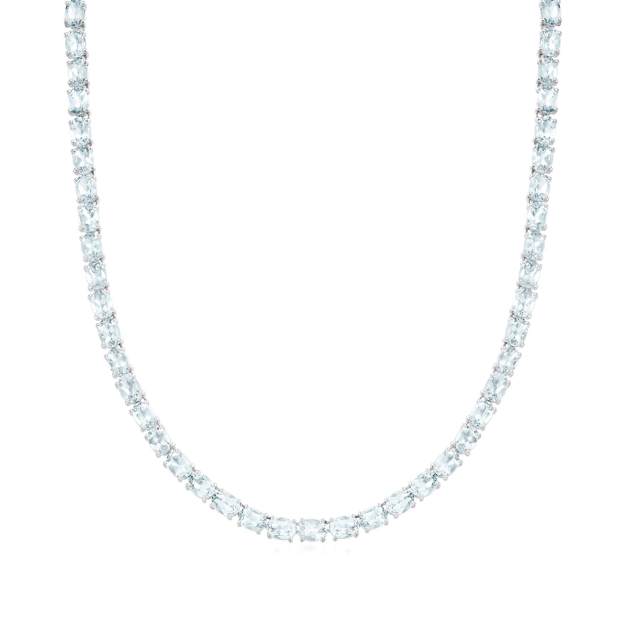 30.00 ct. t.w. Aquamarine Tennis Necklace in Sterling Silver