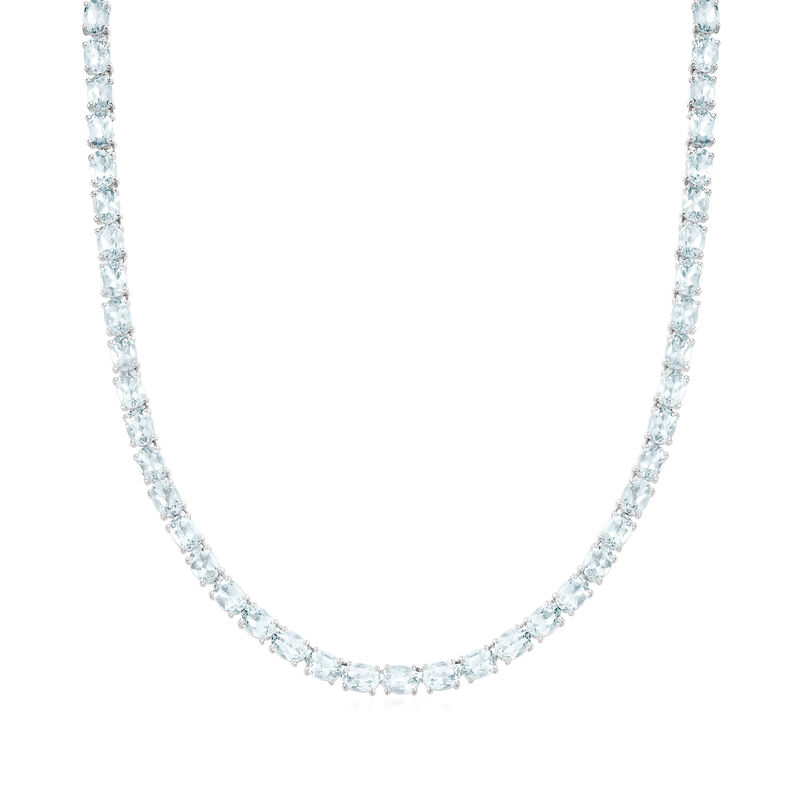 30.00 ct. t.w. Aquamarine Tennis Necklace in Sterling Silver image number 0