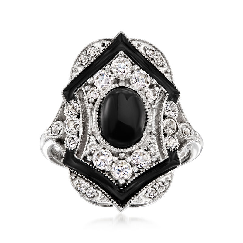 Onyx and 1.30 ct. t.w. White Zircon Ring with Black Enamel in Sterling Silver image number 0