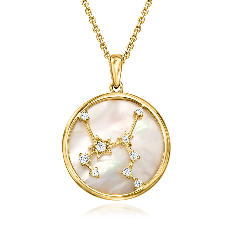 Sagittarius - Mother-of-Pearl Zodiac Constellation Pendant Necklace with White Topaz in 18kt Gold Over Sterling. 18"  image number 0
