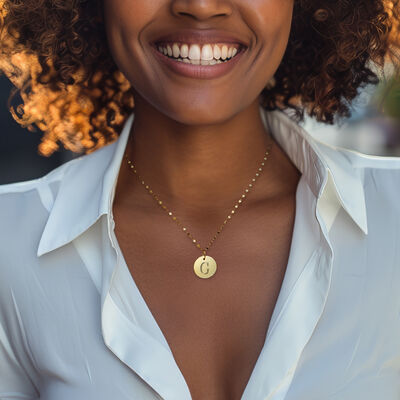 Italian 14kt Yellow Gold Personalized Disc Necklace