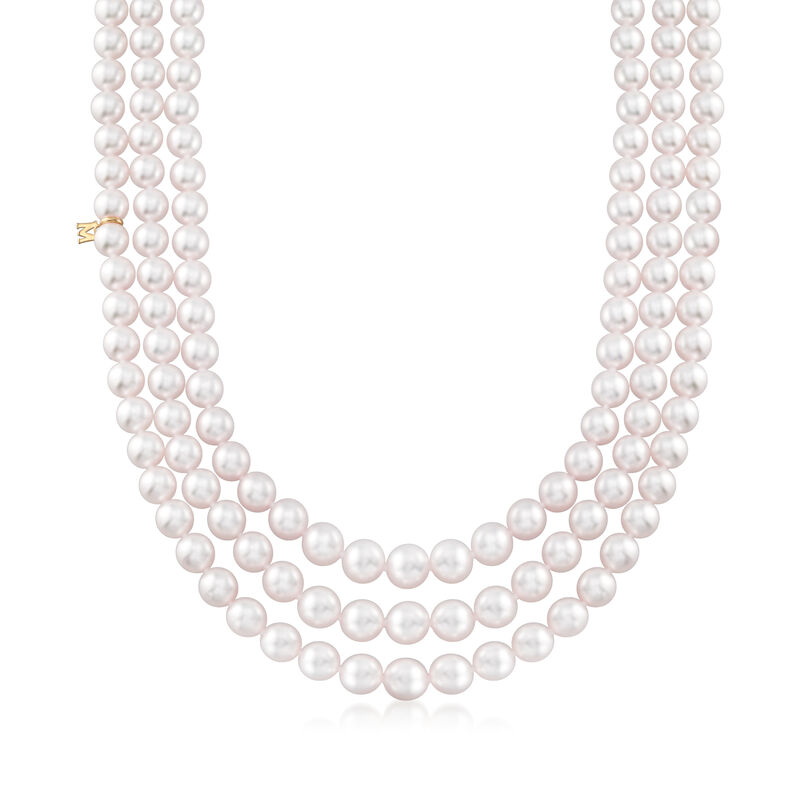Mikimoto 7-9mm A1 Akoya Pearl Three-Strand Necklace with 18kt Yellow Gold image number 0
