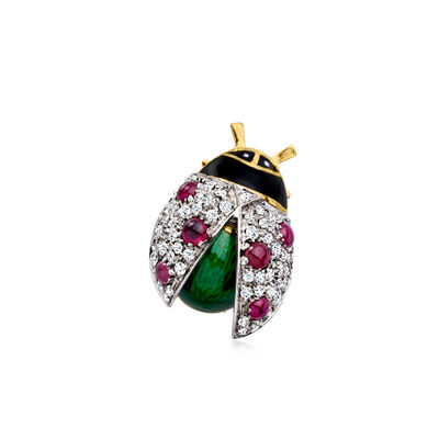 C. 1980 Vintage 1.50 ct. t.w. Ruby and .80 ct. t.w. Diamond Ladybug Pin in 18kt Two-Tone Gold