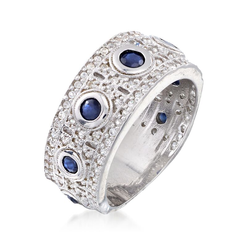 .90 ct. t.w. White Zircon and .70 ct. t.w. Sapphire Ring in Sterling Silver image number 2
