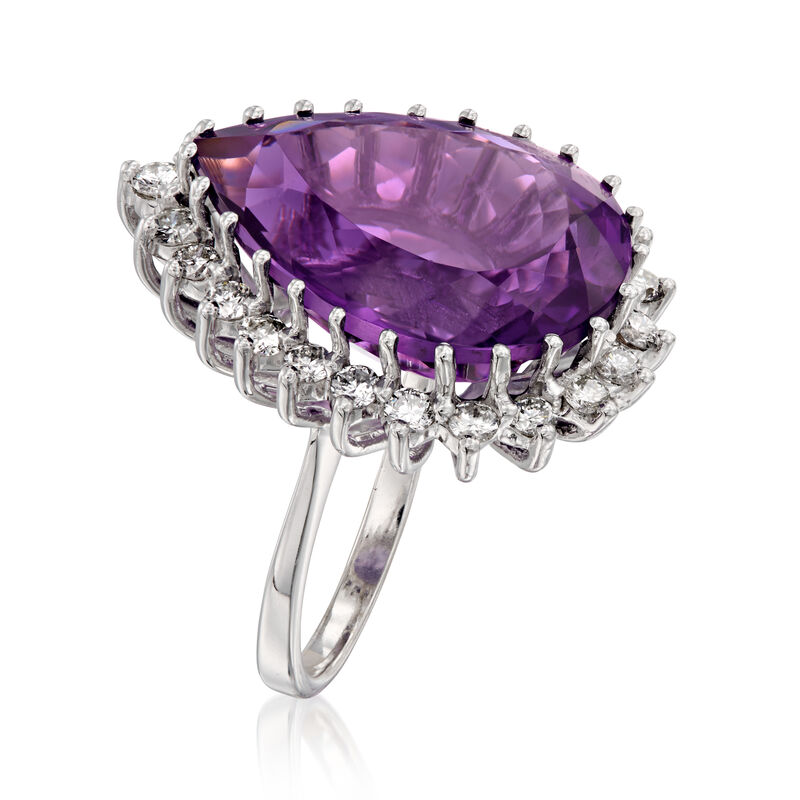 C. 1980 Vintage 15.00 Carat Amethyst Ring with 1.40 ct. t.w. Diamonds in 14kt White Gold. Size 7 image number 2