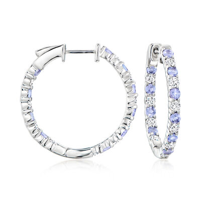 1.00 ct. t.w. Diamond and .90 ct. t.w. Tanzanite Inside-Outside Hoop Earrings in Sterling Silver