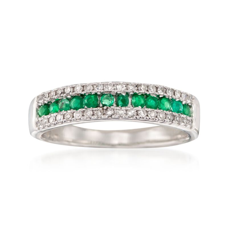 1.70 ct. t.w. Emerald and .20 ct. t.w. Diamond Ring in 14kt White Gold image number 0