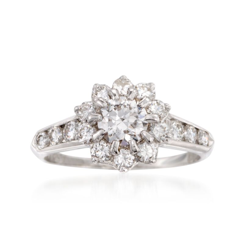 C. 1980 Vintage 1.60 ct. t.w. Diamond Floral Ring in 14kt White Gold and Platinum. Size 7.5 image number 0