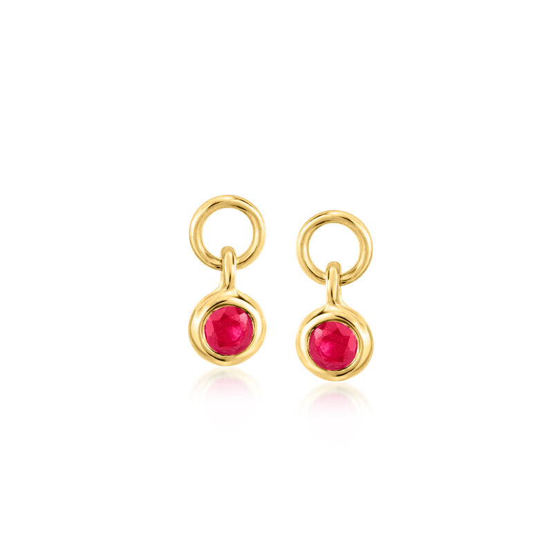 Bezel-Set Ruby Hoop Charms in 14kt Yellow Gold image number 2