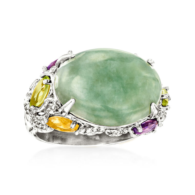 Jade and .90 ct. t.w. Multi-Gemstone Ring in Sterling Silver image number 3