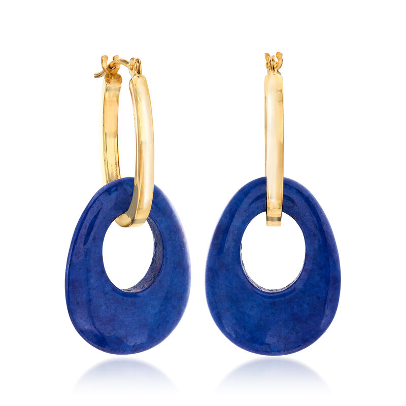 20x15mm Multi-Gemstone Open-Oval Interchangeable Hoop Earrings in 14kt Yellow Gold. 1 1/4" image number 2