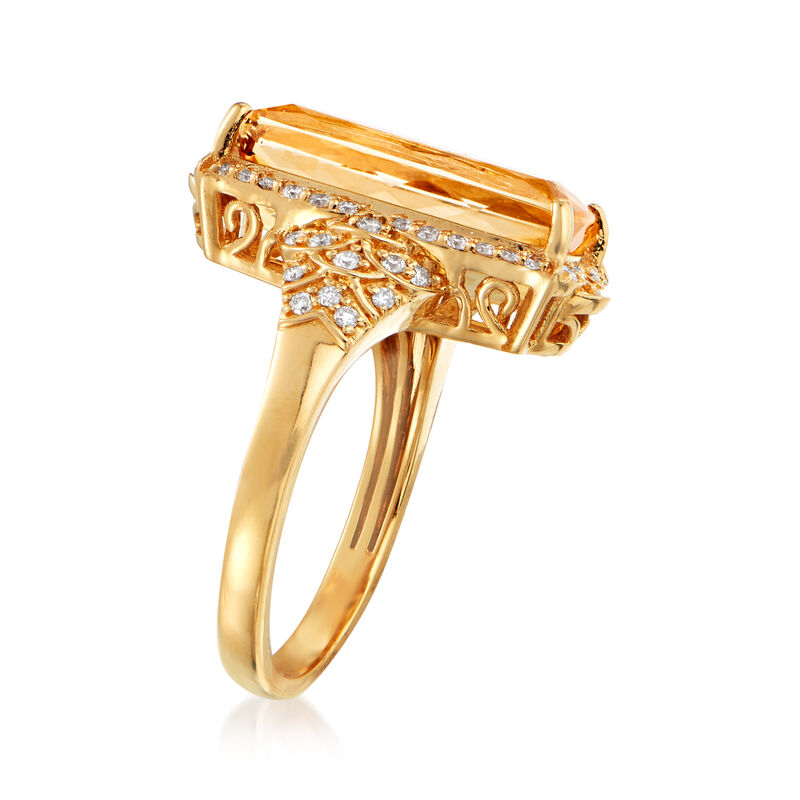 8.50 Carat Yellow Topaz and .39 ct. t.w. Diamond Ring in 18kt Yellow Gold. Size 7 image number 2
