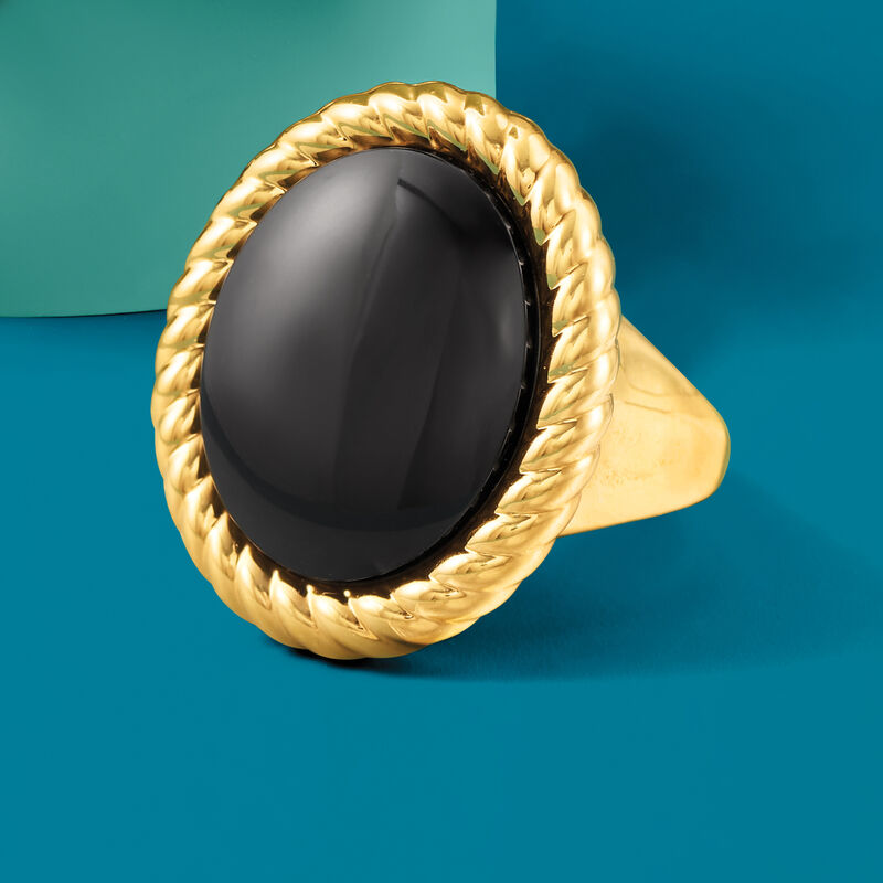 Italian Andiamo Black Onyx Ring in 14kt Yellow Gold Over Resin image number 4