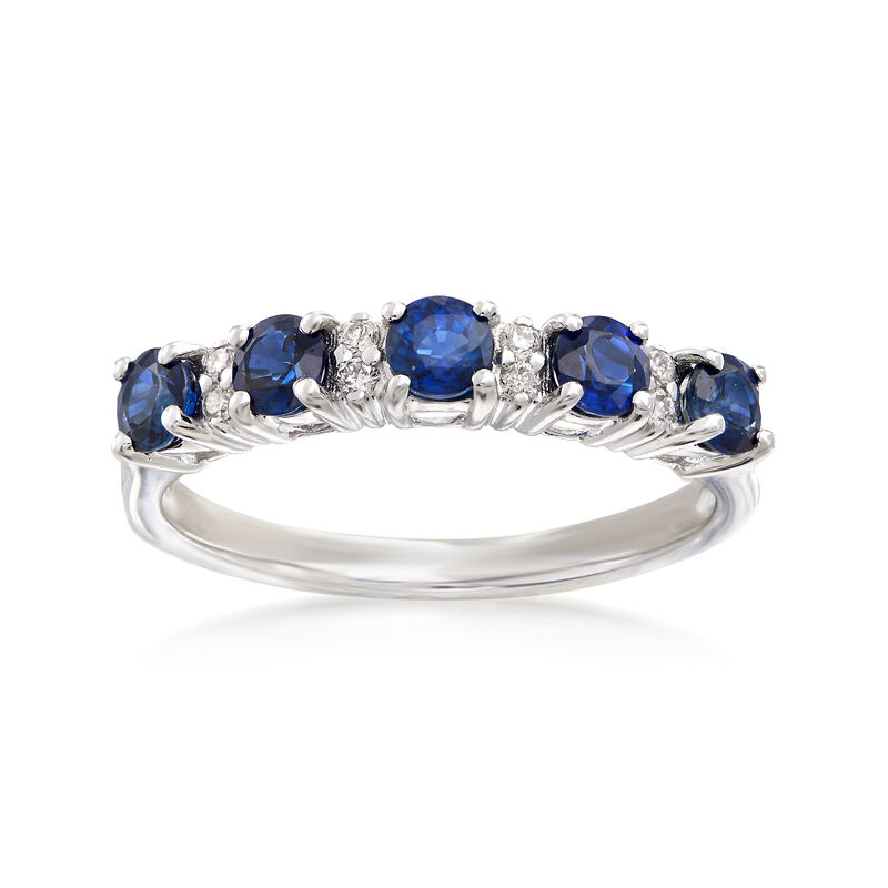 .70 ct. t.w. Sapphire Five-Stone Ring with Diamond Accents in 14kt White Gold image number 0