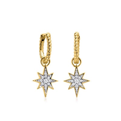 18kt Gold Over Sterling Hoop Earrings with Removable .20 ct. t.w. Diamond Star Drops