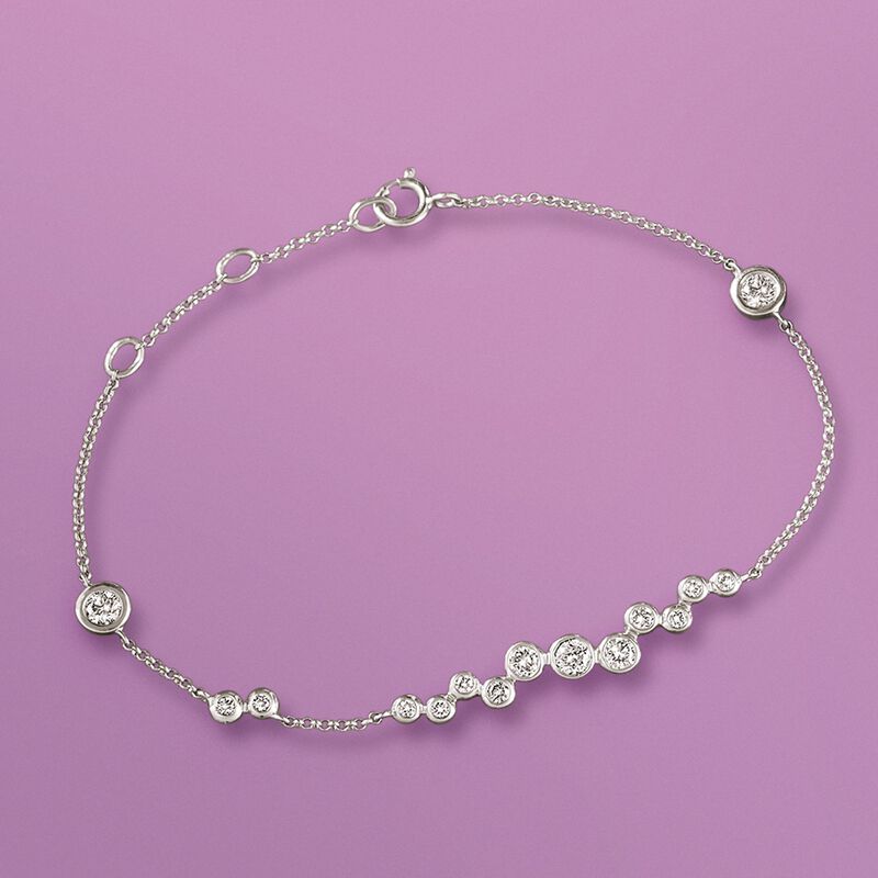 .61 ct. t.w. Bezel-Set Diamond Cluster Bracelet in 14kt White Gold. 6&quot; image number 2