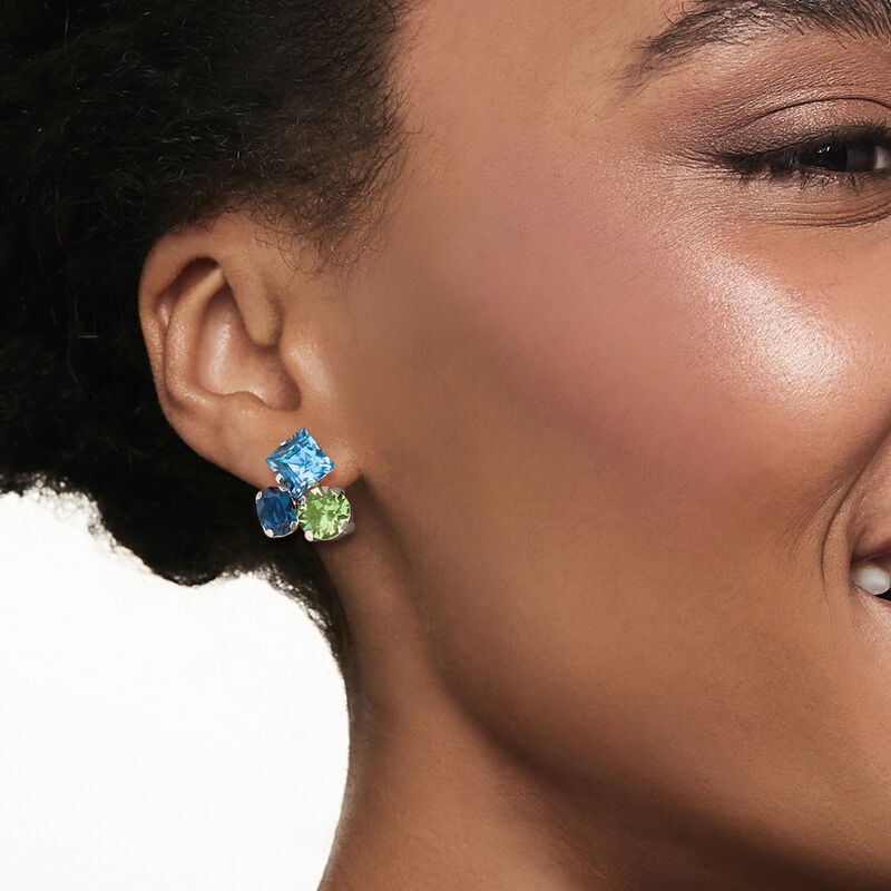 Italian Blue and Green Crystal Cluster Earrings in Sterling Silver image number 1
