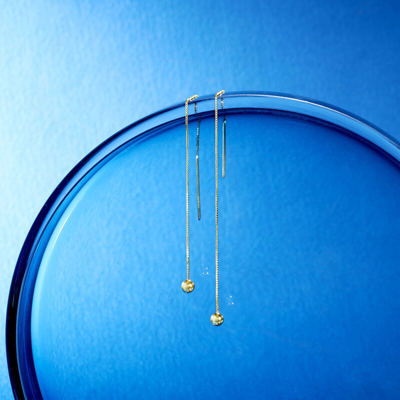 14kt Yellow Gold 4mm Ball Drop Threader Earrings  image number 2