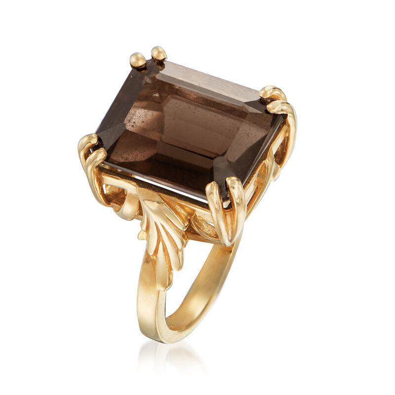 C. 1970 Vintage 8.25 Carat Smoky Quartz Ring in 14kt Yellow Gold. Size 5.5 image number 2