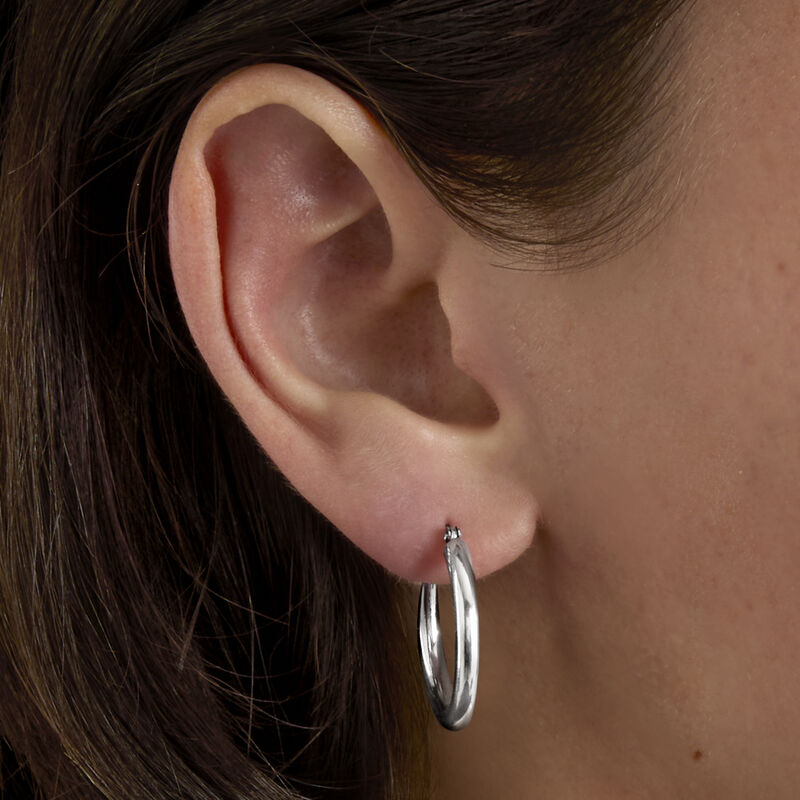 3mm 14kt White Gold Hoop Earrings. 1&quot; image number 4