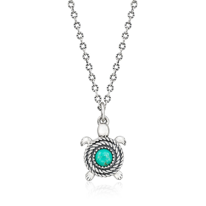 Turquoise Turtle Pendant Necklace in Sterling Silver. 17" image number 1