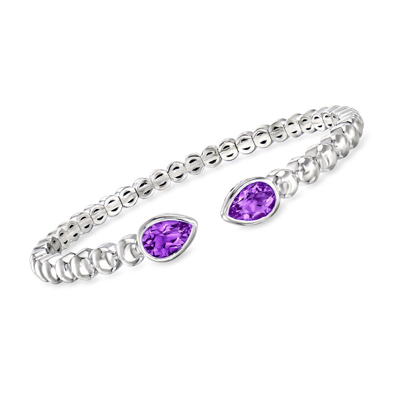 Gabriel Designs 1.50 ct. t.w. Amethyst Beaded Cuff Bracelet in Sterling Silver. 7&quot; image number 0