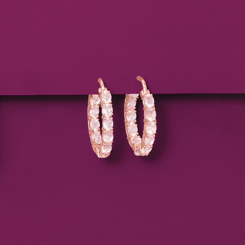 3.35 ct. t.w. Morganite Inside-Outside Hoop Earrings in 18kt Rose Gold Over Sterling. 7/8&quot; image number 2